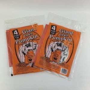 Vintage Giant Lawn Jack O Lantern Pumpkin Leaf Bags 4 Foot Tall Set of 2